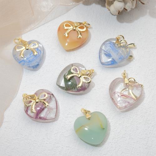 Brass Lampwork Pendants, with Brass, Heart, gold color plated, fashion jewelry & DIY [