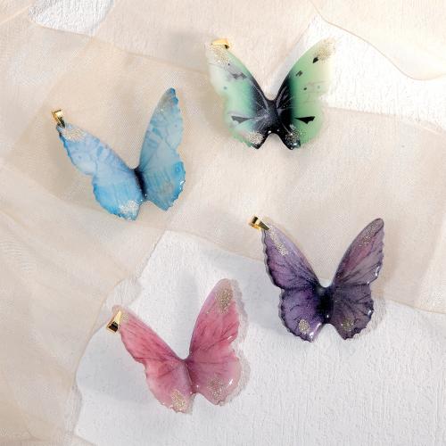 Animal Resin Pendant, with Gold Foil & Brass, Butterfly, gold color plated, fashion jewelry & DIY 
