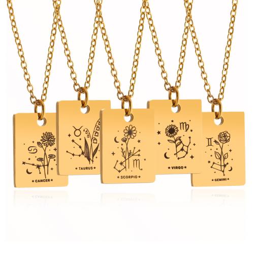 Stainless Steel Jewelry Necklace, 304 Stainless Steel, with 5cm extender chain, Rectangle, Vacuum Ion Plating, fashion jewelry & Zodiac symbols jewelry & Unisex Approx 45 cm 