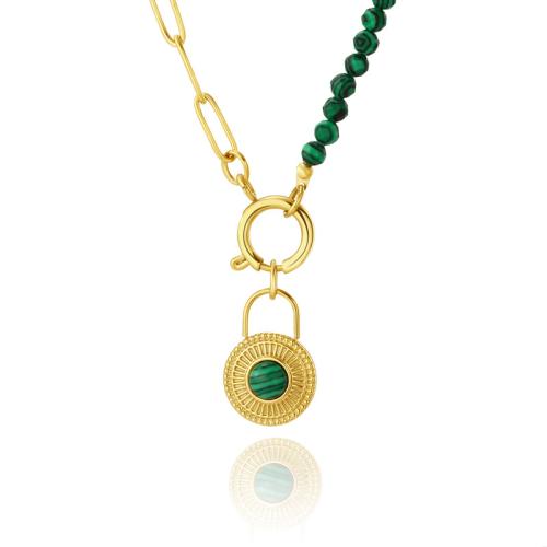 Collier de bijoux de titane, Acier titane, avec Malachite, bijoux de mode & pour femme Environ 39 cm, Vendu par PC