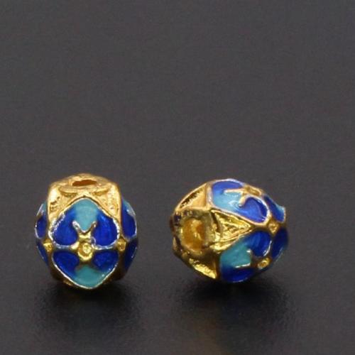 Enamel Brass Beads, gold color plated, DIY, blue 