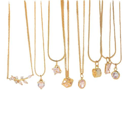 Zinc Alloy Necklace, fashion jewelry & for woman & with rhinestone, gold cm 