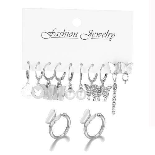 Zinc Alloy Drop Earring, with Crystal & Plastic Pearl, 6 pieces & fashion jewelry & for woman 
