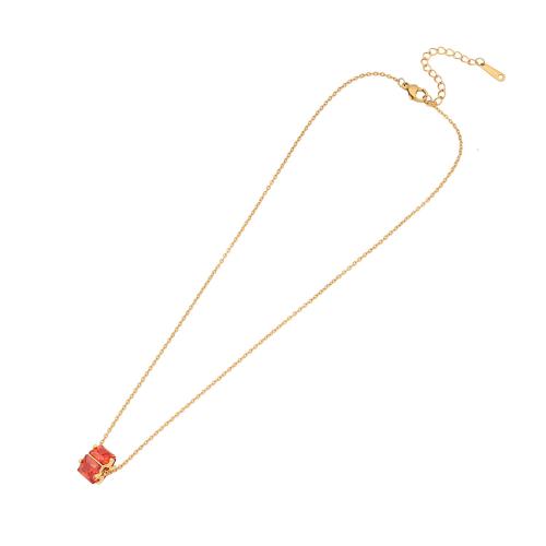Brass Necklace, with 304 Stainless Steel Chain, with 2inch extender chain, Geometrical Pattern, gold color plated, micro pave cubic zirconia & for woman Approx 15.7 Inch 