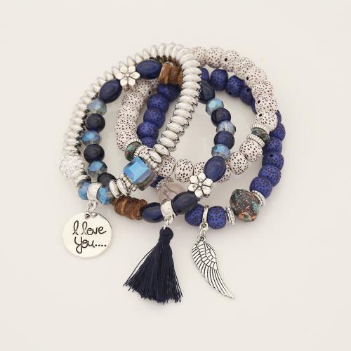 Zinc Alloy Bracelet Set, with Resin, Angel Wing, plated, multilayer & Bohemian style & for woman Approx 7 Inch 