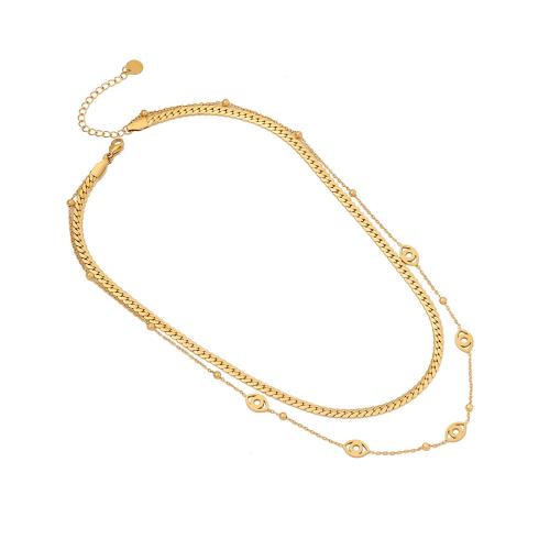304 Stainless Steel Necklace, with 2inch extender chain, gold color plated, Double Layer & for woman Approx 15.7 Inch 