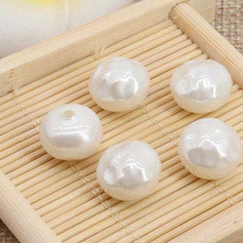 ABS Plastic Pearl Beads, Flat Round, DIY, white 