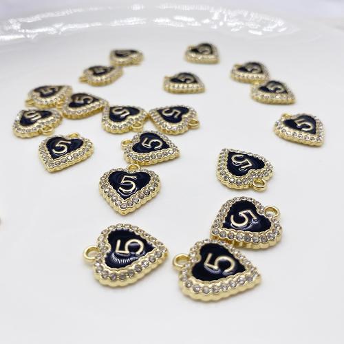 Colgantes de diamantes de imitación de la aleación de zinc, Corazón, Bricolaje & con diamantes de imitación, dorado, 17x15mm, Vendido por UD