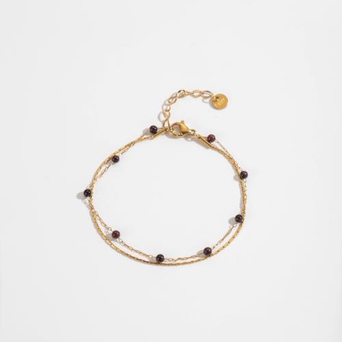 Titane bracelet en acier et bracelet, Acier titane, avec 5cm chaînes de rallonge, Placage ionique sous vide, Double couche & bijoux de mode & pour femme, plus de couleurs à choisir Environ 17 cm, Vendu par PC