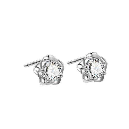 Boucle d'oreille zircon cubique argent sterling, Argent sterling 925, fleur, bijoux de mode & pavé de micro zircon & pour femme, 6.2mm, Vendu par paire