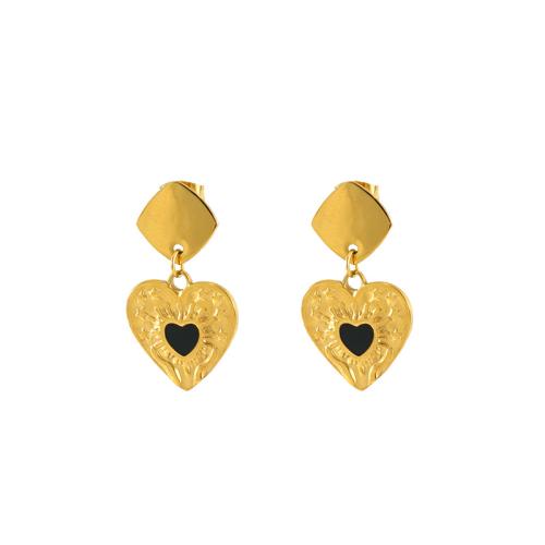 Stainless Steel Drop Earring, 304 Stainless Steel, Heart, 18K gold plated, fashion jewelry & for woman & enamel, golden [