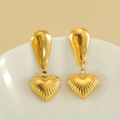 Stainless Steel Drop Earring, 304 Stainless Steel, Heart, 18K gold plated, fashion jewelry & for woman, golden, 30mm 