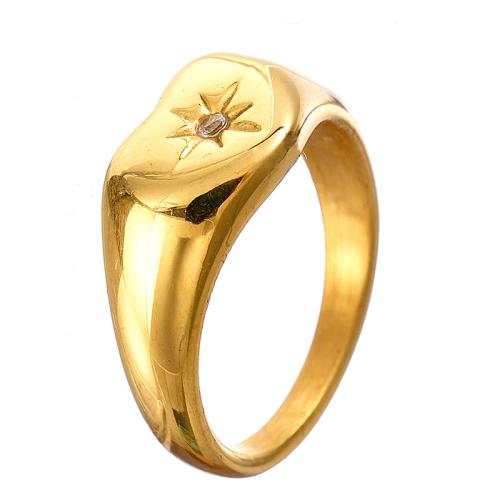 Нержавеющая сталь Rhinestone палец кольцо, Нержавеющая сталь 304, 14K плакирование железом, разный размер для выбора & Женский & со стразами, Золотой, продается PC