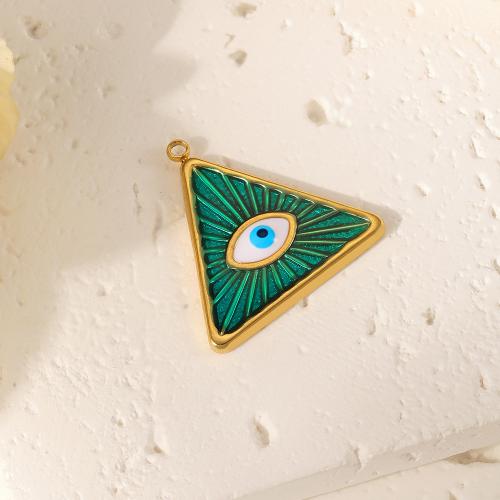 Fashion Evil Eye Pendant, 304 Stainless Steel, Triangle, DIY & enamel, golden 