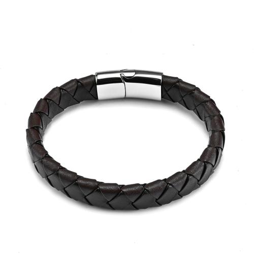 PU Leather Cord Bracelets, with 304 Stainless Steel, fashion jewelry & for man, brown cm [