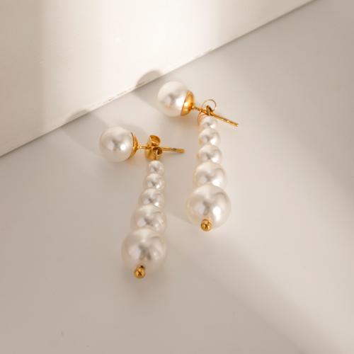 Stainless Steel Drop Earring, 304 Stainless Steel, with ABS Plastic Pearl, plated, fashion jewelry 