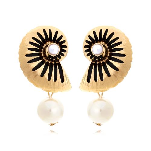 Plastic Pearl Zinc Alloy Earring, with Plastic Pearl, plated, fashion jewelry & enamel, golden 
