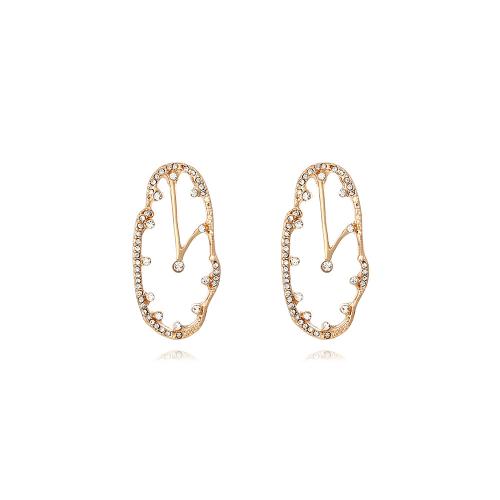 Zinc alliage strass Stud Earring, alliage de zinc, Placage, bijoux de mode & avec strass, doré Vendu par paire