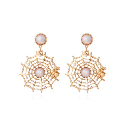 Plastic Pearl Zinc Alloy Earring, with Plastic Pearl, Spider Web, plated, fashion jewelry, golden 