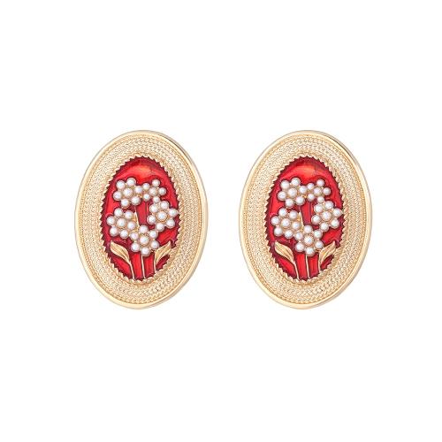 Plastic Pearl Zinc Alloy Earring, with Plastic Pearl, Oval, plated, fashion jewelry & enamel 
