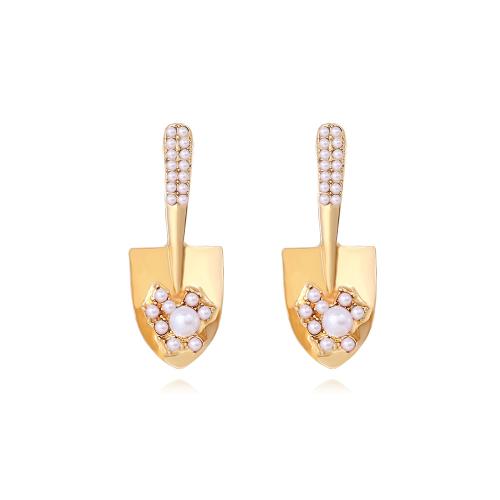 Plastic Pearl Zinc Alloy Earring, with Plastic Pearl, Shovel, plated, fashion jewelry & with rhinestone 
