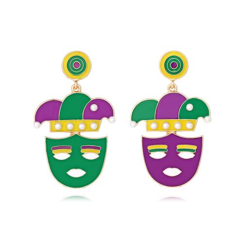 Plastic Pearl Zinc Alloy Earring, with Plastic Pearl, clown, plated, fashion jewelry & enamel, multi-colored 