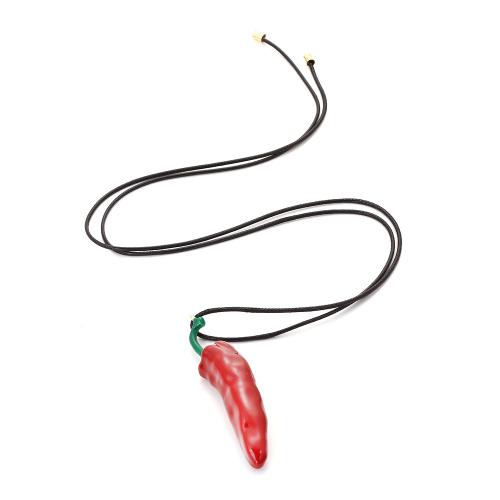 Zink Legierung Halskette, Zinklegierung, mit Faser, Cayennepfeffer, plattiert, Modeschmuck & Emaille, rot, Länge:90 cm, verkauft von PC