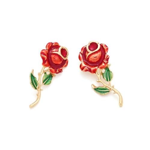 Enamel Zinc Alloy Stud Earring, Rose, plated, fashion jewelry, red 