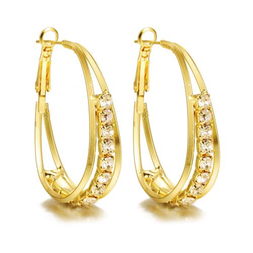 Zinc Alloy Drop Earring, for woman & with rhinestone & hollow, golden 