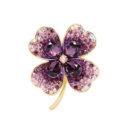 Zinc Alloy Jewelry Brooch, Four Leaf Clover, plated, micro pave cubic zirconia & for woman 