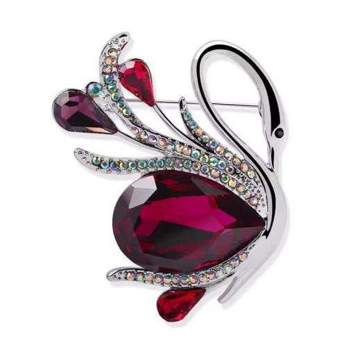 Zinc Alloy Jewelry Brooch, with rhinestone brass claw chain & Crystal, Swan, plated, for woman 