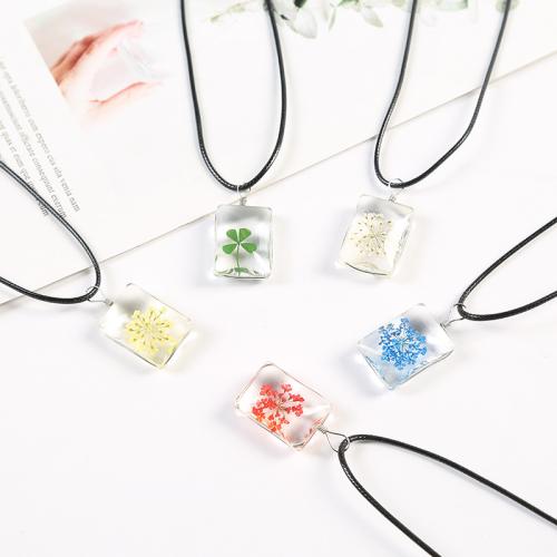 Verre collier de perles en émail, avec Fleurs séchées & corde de cire, styles différents pour le choix & pour femme, plus de couleurs à choisir Environ 21-50 cm, Vendu par PC[