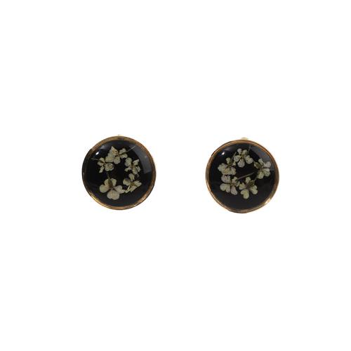 Resin Stud Earring, Brass, with Dried Flower & Resin, epoxy gel & for woman 11mm [