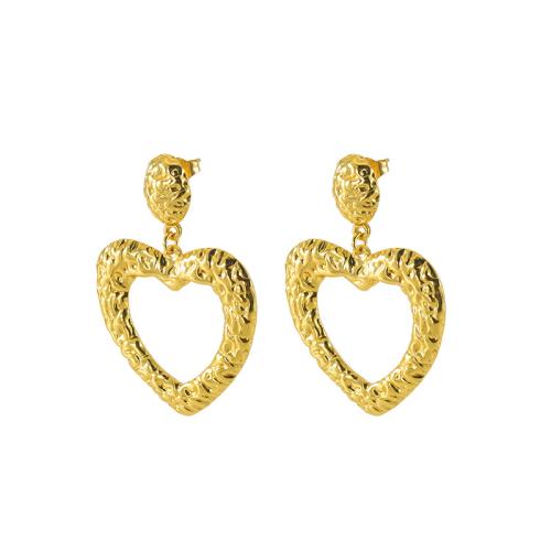 Stainless Steel Drop Earring, 304 Stainless Steel, Heart, 18K gold plated, fashion jewelry & for woman, golden, 46mm 