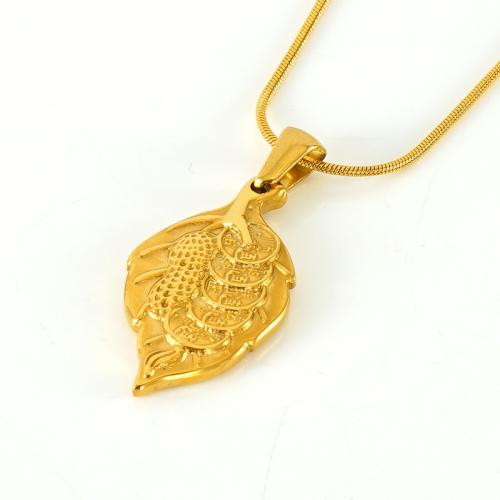 Stainless Steel Jewelry Necklace, 304 Stainless Steel, Leaf, 18K gold plated, fashion jewelry & for woman, golden Approx 45 cm 