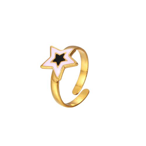 Enamel Stainless Steel Finger Ring, 304 Stainless Steel, Star, fashion jewelry & for woman, golden 