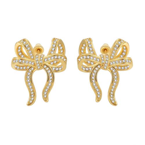 Boucles d'oreilles en laiton zircon cubique pavent, Noeud papillon, bijoux de mode & pavé de micro zircon & pour femme, plus de couleurs à choisir Vendu par paire[