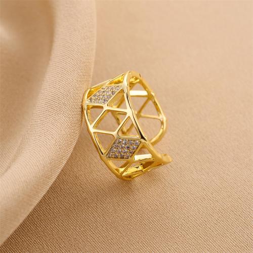 Rhinestone Brass Finger Ring, fashion jewelry & for woman & with rhinestone & hollow, golden 
