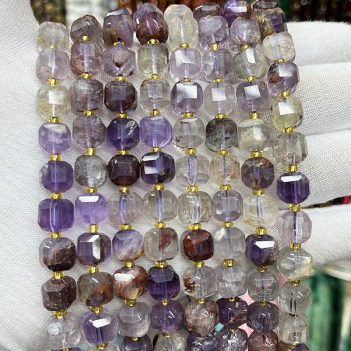 Phantom Quartz Beads, Purple Phantom Quartz, Square, fashion jewelry & DIY & faceted, mixed colors, 8mm Approx 38 cm 