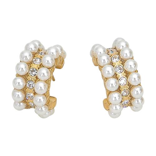 Edelstahl Stud Ohrring, 304 Edelstahl, mit Kunststoff Perlen, Modeschmuck & für Frau & mit Strass, goldfarben, 23mm, verkauft von Paar