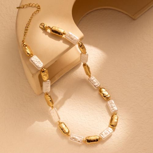 Zink Legierung Halskette, Zinklegierung, mit Kunststoff Perlen, mit Verlängerungskettchen von 2.76 Inch, plattiert, Modeschmuck & für Frau, Länge:14.17 ZollInch, verkauft von PC