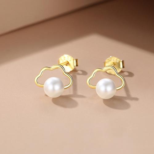 Sterling Silver Stud Earring, 925 Sterling Silver, with Plastic Pearl, for woman 