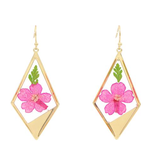 Resin Drop Earring, Brass, with Dried Flower & Resin, plated, for woman 