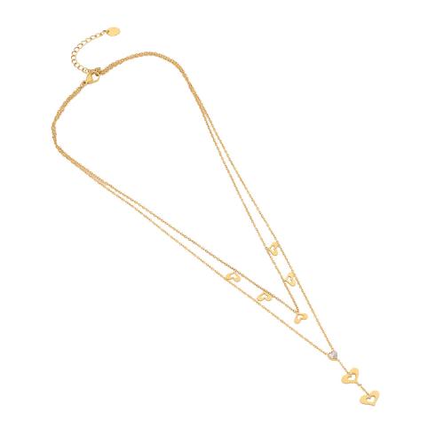 304 Stainless Steel Necklace, gold color plated, Double Layer & for woman Approx 15.4 Inch, Approx 17.3 Inch 