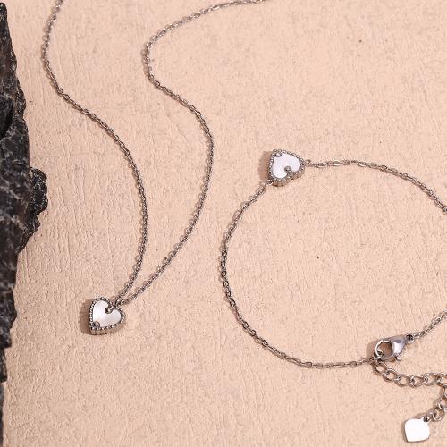 Fashion Stainless Steel Jewelry Sets, 304 Stainless Steel, with White Shell, with 5cm extender chain, fashion jewelry & for woman Approx 40 cm, Approx 17 cm 