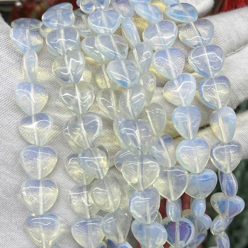 Globules de protéine, Opale, coeur, bijoux de mode & DIY, blanc, 13mm Environ 38 cm, Vendu par brin[