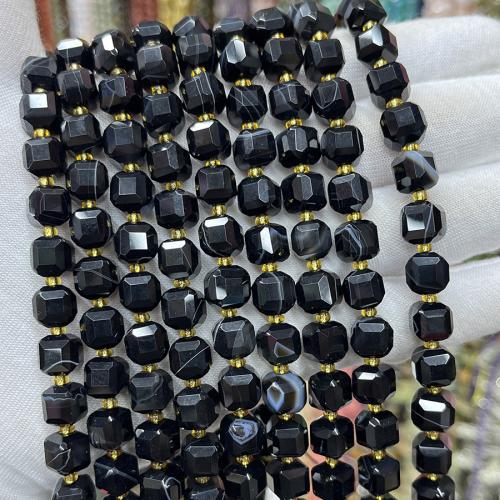 Natürliche Streifen Achat Perlen, Quadrat, Modeschmuck & DIY & verschiedene Größen vorhanden & facettierte, schwarz, Länge:ca. 38 cm, verkauft von Strang[