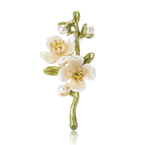 Zinc Alloy Jewelry Brooch, with Plastic Pearl, Flower, gold color plated, fashion jewelry & for woman & enamel, mixed colors 
