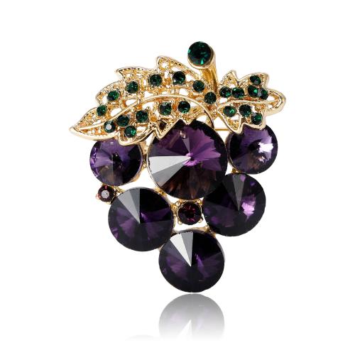 Zinc Alloy Jewelry Brooch, Grape, gold color plated, fashion jewelry & for woman & with rhinestone 