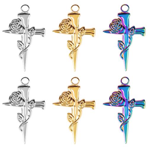 Stainless Steel Cross Pendants, 304 Stainless Steel, Vacuum Ion Plating, fashion jewelry & DIY 